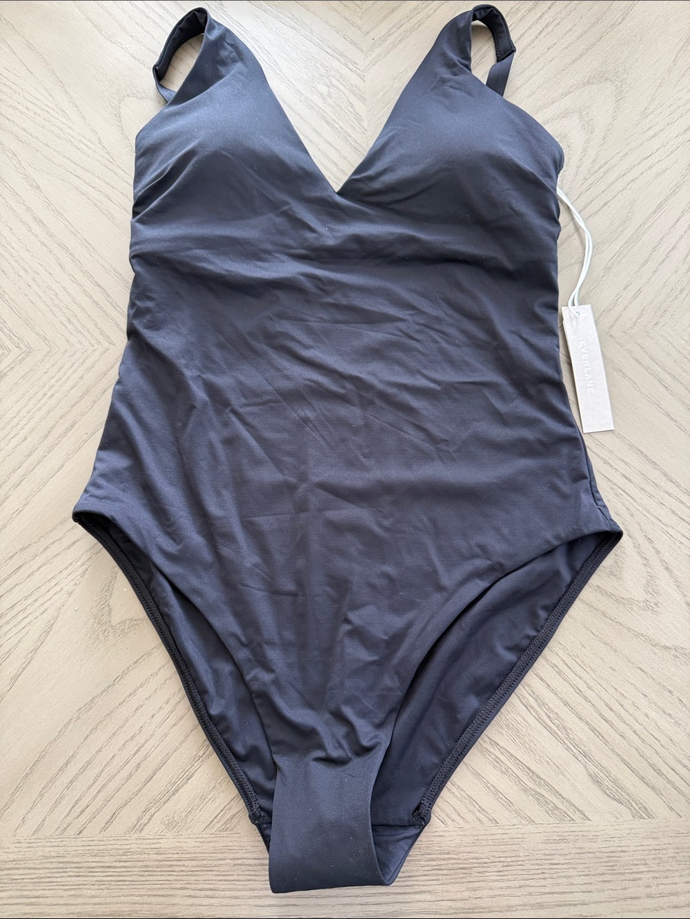 Everlane Black V-Neck One-Piece Swimsuit